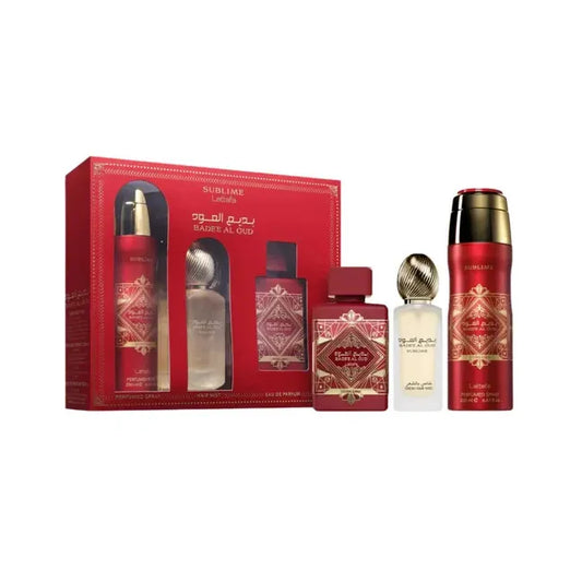 Estuche Lattafa Bade'e Al Oud Sublime Set EDP 100ml con exquisita fragancia oriental de oud y rosas
