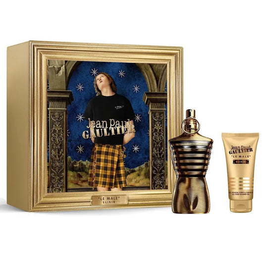 Estuche negro premium de Jean Paul Gaultier con perfume Le Male Elixir EDP 125ml y accesorios
