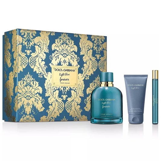 Estuche azul premium de Dolce&Gabbana con perfume Light Blue Forever EDP 100ml y accesorios
