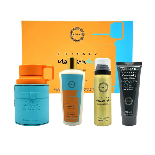 Estuche Mandarin Sky Odyssey Armaf set de perfume para hombre 100ml EDP fragancia cítrica y amaderada
