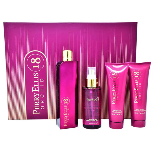 Estuche morado elegante de Perry Ellis con perfume 18 Orchid EDP 100ml y accesorios
