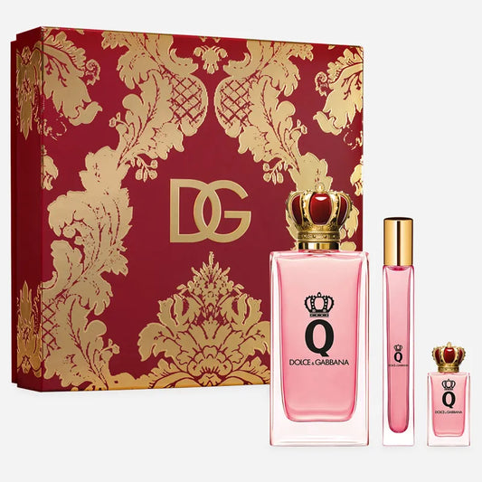 Estuche morado lujoso de Dolce&Gabbana con perfume Q Queen EDP 100ml y accesorios

