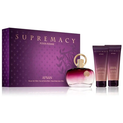 imagen del estuche supremacy de mujer afnan eau de parfum 100ml con presentación elegante y diseño sofisticado
