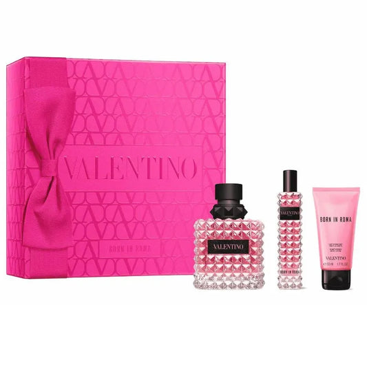 Estuche rosa premium de Valentino con perfume Donna Born In Roma EDP 100ml y accesorios
