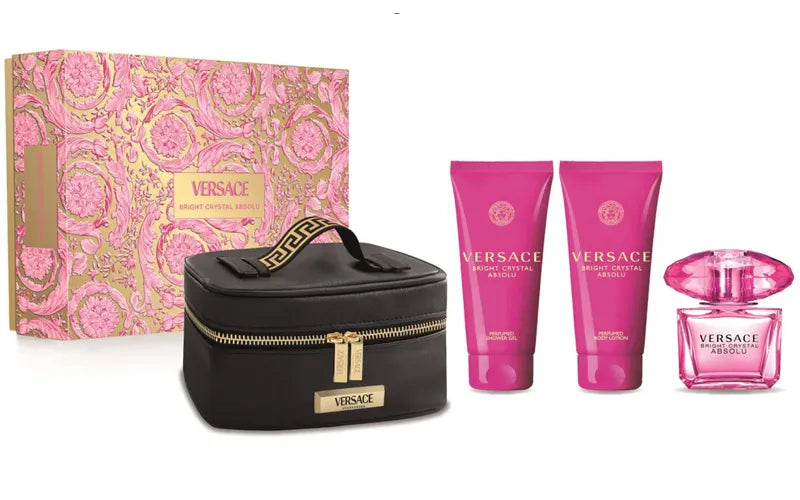 Estuche rosa cristalino de Versace con perfume Bright Crystal Absolu EDP 90ml y accesorios
