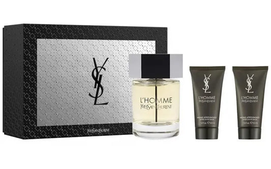 Estuche beige premium de YSL con perfume L'Homme EDT 100ml y accesorios
