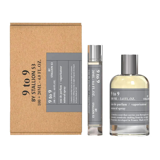 estuche 9 to 9 de stallion 53 perfume aromático amaderado para hombres con presentación 100ml más 20ml
