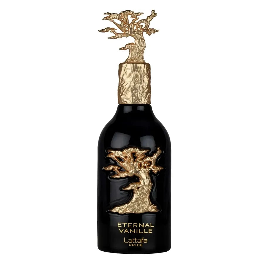 Frasco Eternal Vanille Lattafa Pride diseño elegante dorado