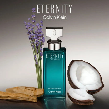 detalle del frasco del perfume eternity aromatic essence for women mostrando su etiqueta distintiva