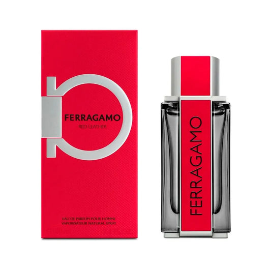 Perfume Red Leather de Ferragamo 100 ml Eau de Parfum con frasco rojo elegante y tapa dorada