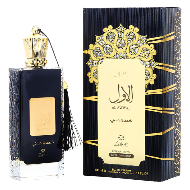 Fragancia Al Awwal Khususi Zakat 100 ml Eau de Parfum con esencia de rosas vainilla y haba tonka perfecta para quienes buscan un aroma elegante y duradero