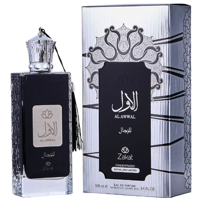 Fragancia Al Awwal Lil Rijal Zakat hombre 100 ml Eau de Parfum con esencia de pimienta negra cuero y ámbar perfecta para hombres que buscan un aroma potente y elegante