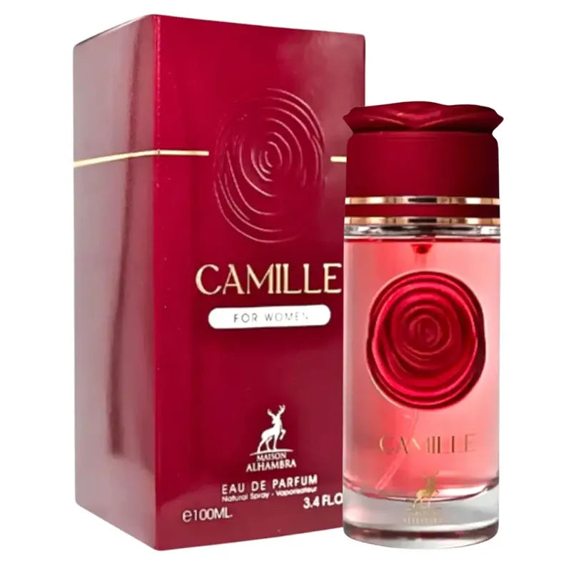 Fragancia femenina Camille de Maison Alhambra con notas florales y amaderadas en presentación premium