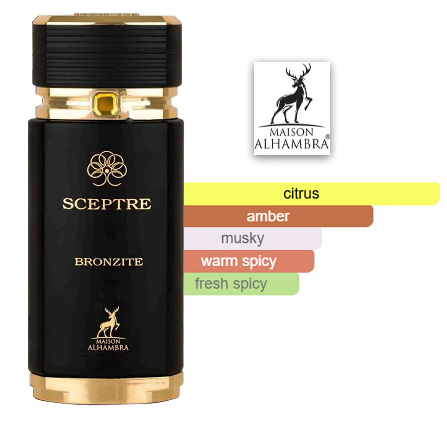 Fragancia masculina Sceptre Bronzite con notas de pimienta sándalo y ámbar