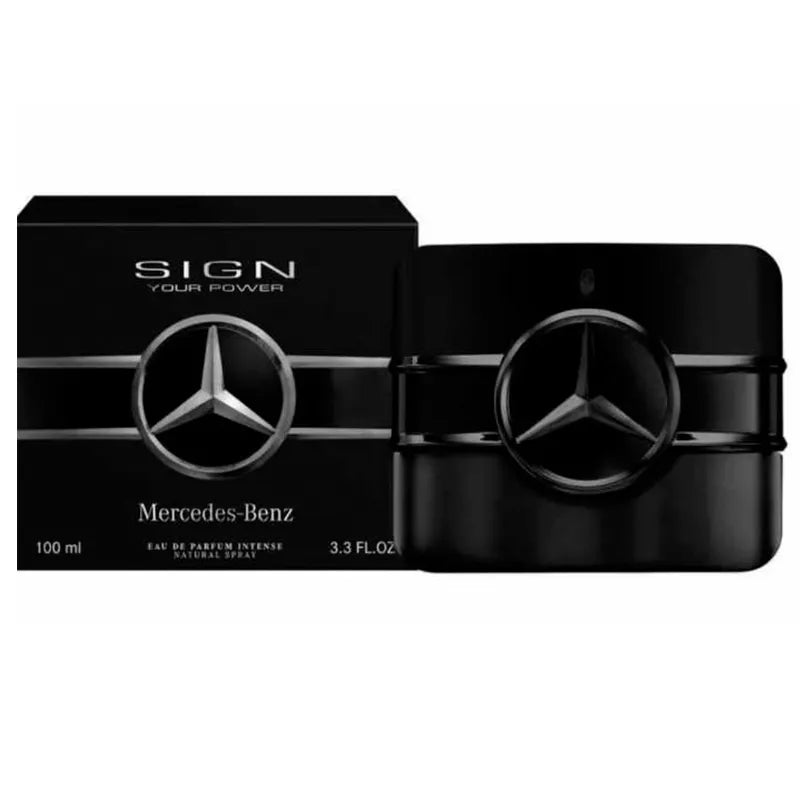 Fragancia masculina Mercedes-Benz Sign Your Power con notas de pimienta sándalo y ámbar