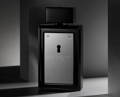 Fragancia masculina The Secret Antonio Banderas con notas de lavanda pachulí y ámbar