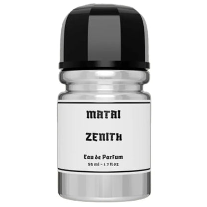 Fragancia unisex Zenith con notas de sándalo y ámbar en frasco de lujo