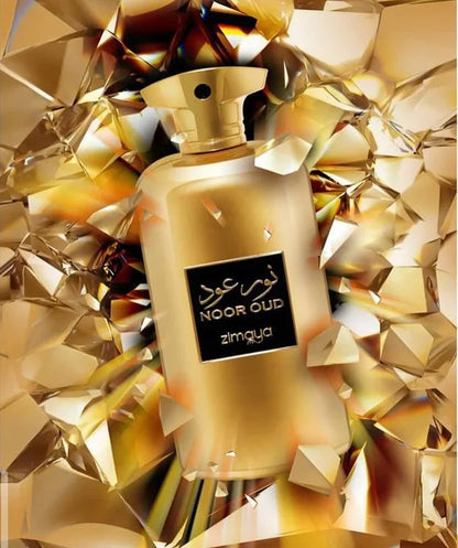 Fragancia masculina Zimaya Noor Oud con notas de oud azafrán y ámbar