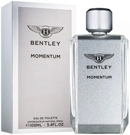 Fragancia masculina Bentley Momentum en frasco de 100ml con una combinación de esencias frescas y cálidas diseñada para el hombre contemporáneo