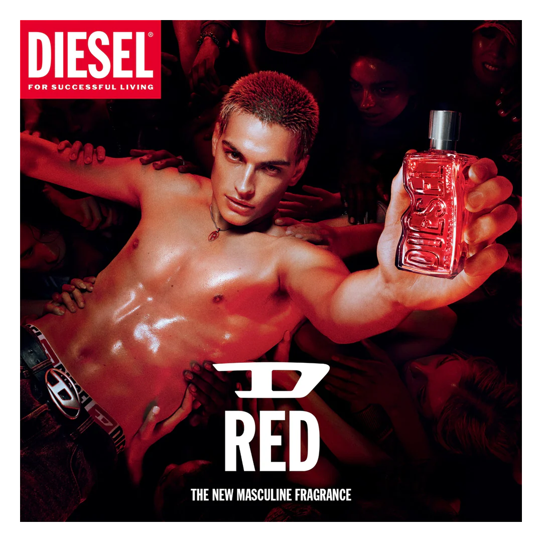 imagen del perfume diesel d red eau de parfum proyectando energía fuerza y elegancia en su presentación