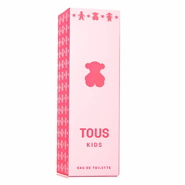 Detalle del frasco del perfume Tous Kids Girl mostrando el diseño transparente y tono rosado