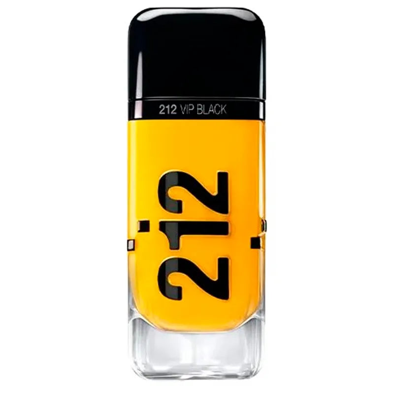 Frasco 212 Cap VIP Black NYC Carolina Herrera Eau de Parfum diseño moderno color amarillo