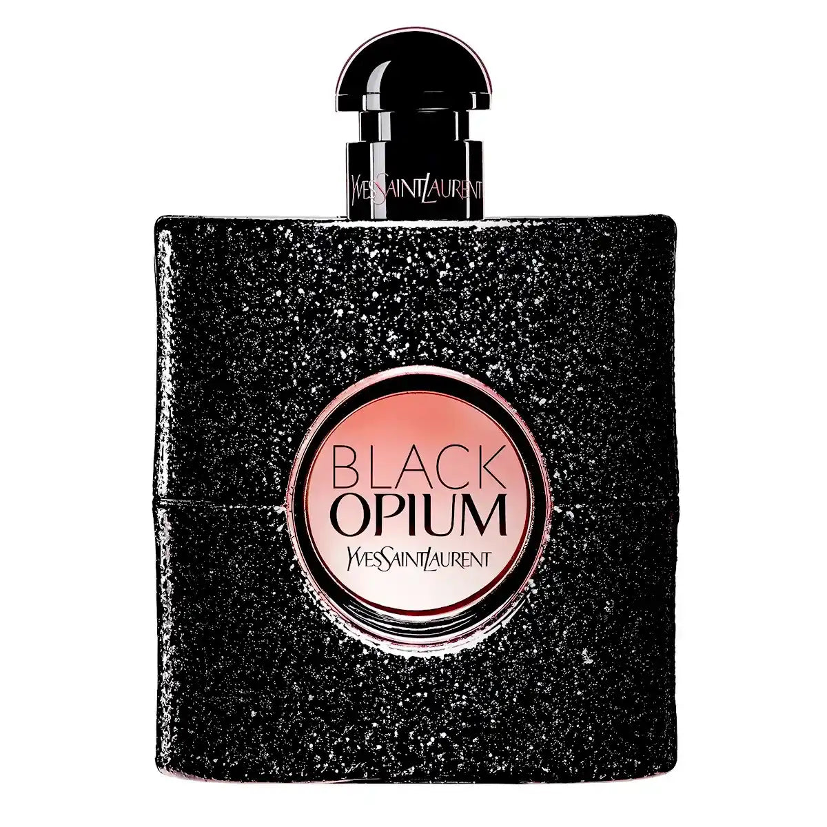Frasco de Black Opium Yves Saint Laurent EDP 90 ml, perfume femenino con café y vainilla.