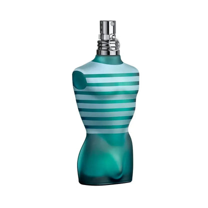detalle del frasco con forma de torso de le male, perfume masculino de jean paul gaultier