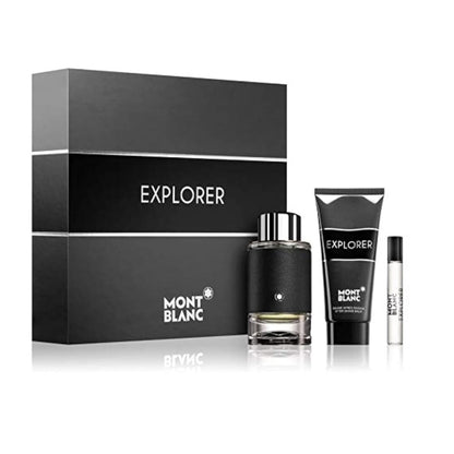 Frasco del perfume para hombre Montblanc Explorer con revestimiento de piel y emblema de la marca