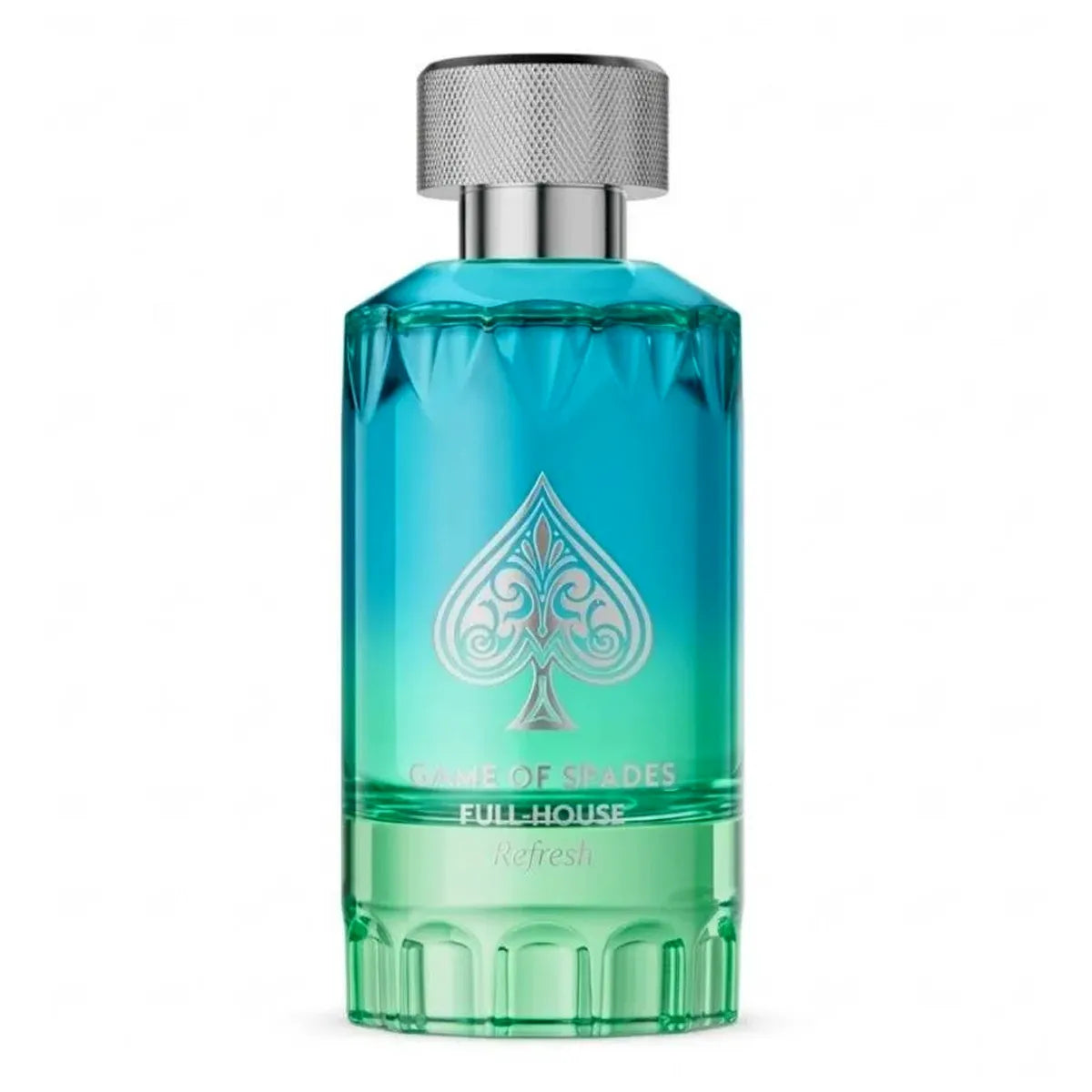 Frasco de Game of Spades Full House Refresh Jo Milano 100 ml, perfume unisex fresco y ambarado