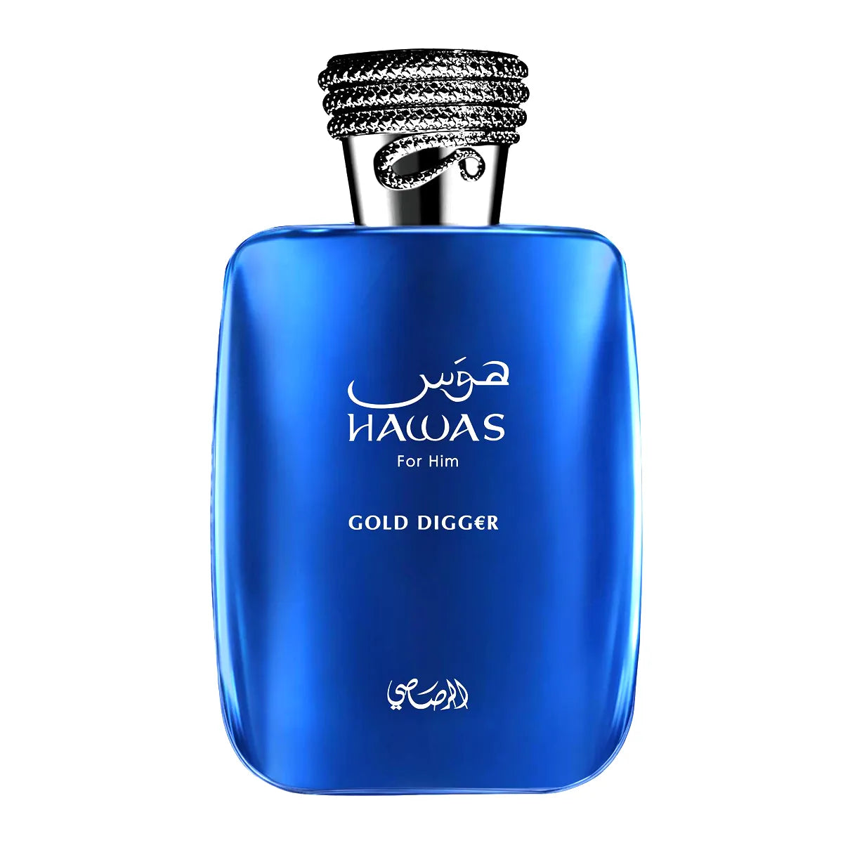 Frasco de Hawas Gold Digger Rasasi 100 ml EDP, perfume masculino amaderado y ambarado