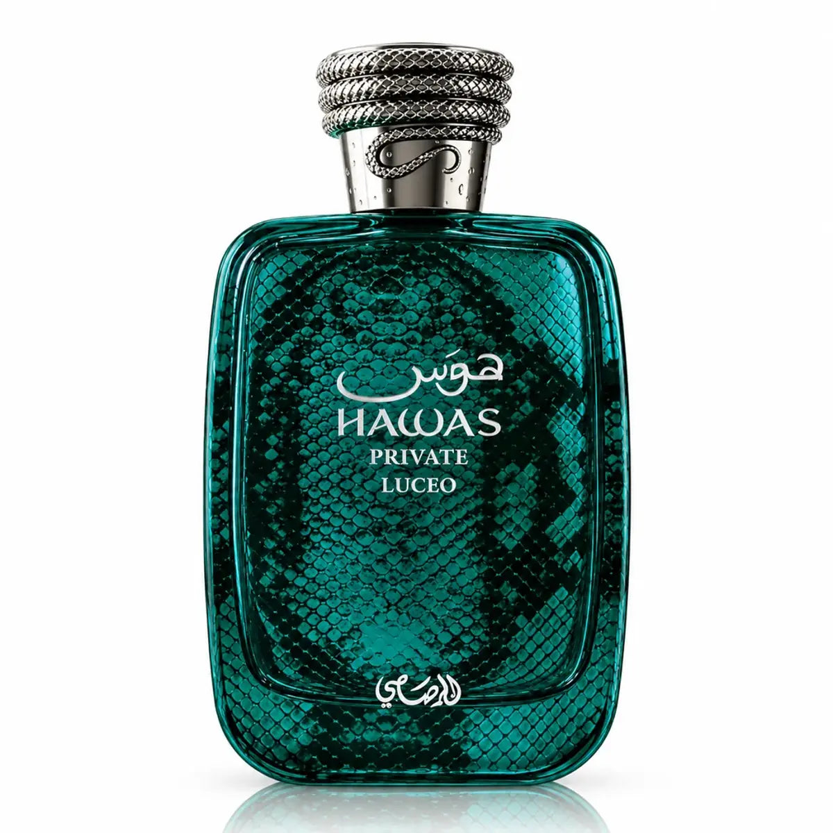 Frasco de Hawas Private Luceo Rasasi 100 ml EDP, fragancia unisex cítrica y amaderada