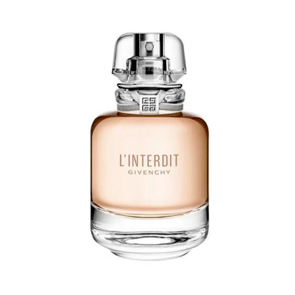Frasco de cristal transparente con cinta negra del perfume Givenchy L'Interdit EDT