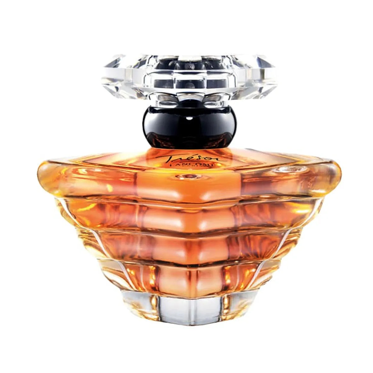 Frasco en forma de pirámide invertida de cristal ámbar del perfume Lancôme Trésor
