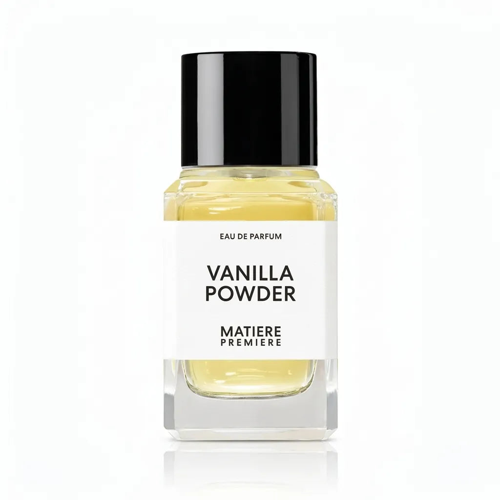 Frasco minimalista del perfume nicho Matiere Premiere Vanilla Powder EDP