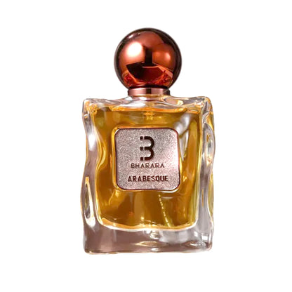 frasco Bharara Arabesque 100 ml con diseño elegante y fragancia de café, vainilla y caramelo