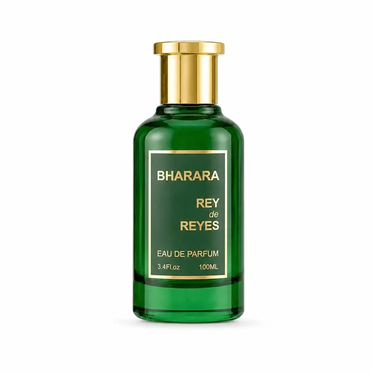 frasco Bharara Rey de Reyes de 100 ml con presentación masculina y fragancia de notas aromáticas, especiadas y amaderadas