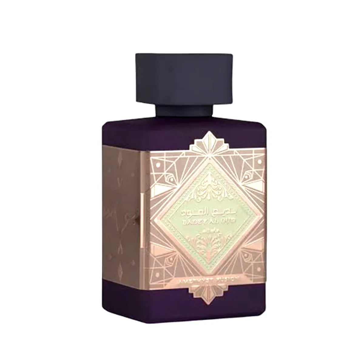 frasco Lattafa Badee Al Oud Amethyst Fusion 100 ml con aroma cálido y amaderado