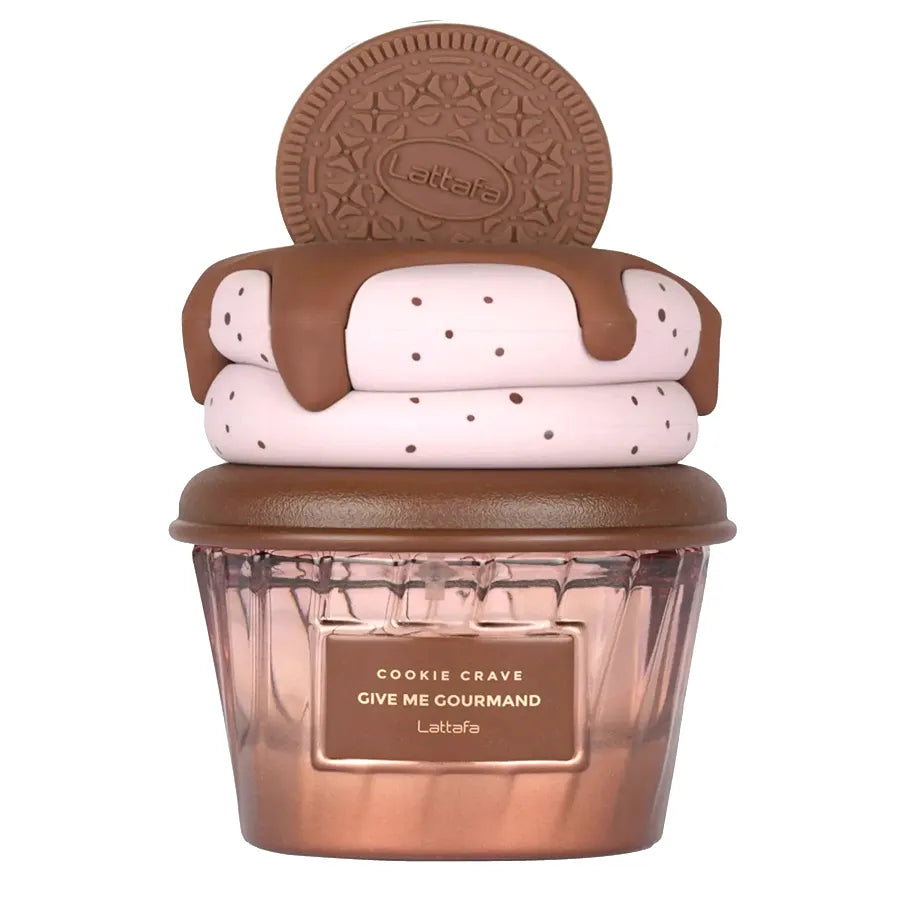 Caja original del perfume Lattafa Cookie Crave con acabado elegante