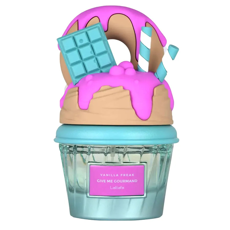 Frasco del perfume Lattafa Vanilla Freak con diseño elegante femenino
