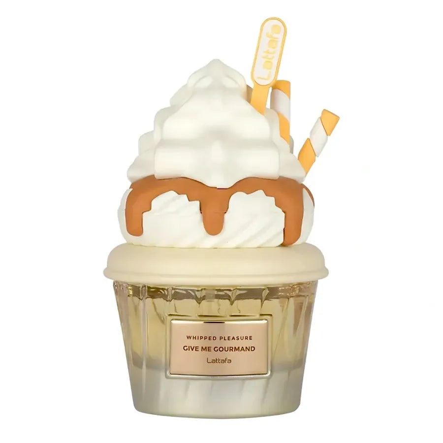 Frasco del perfume Lattafa Whipped Pleasure con diseño elegante femenino