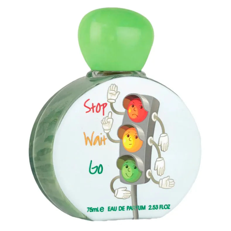 Frasco del perfume Stop Wait Go Lattafa Pride diseño colorido y atractivo