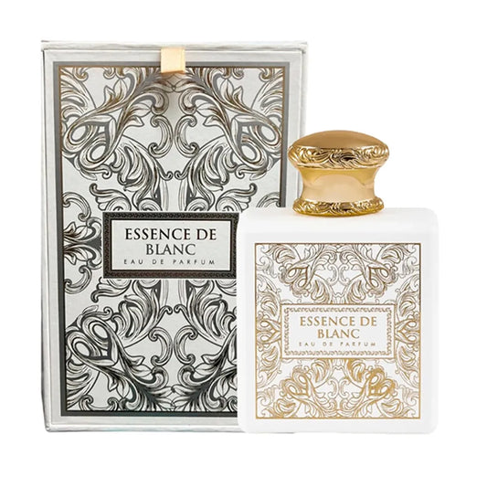 Perfume French Avenue Essence De Blanc 100ml botella blanca con detalles dorados sobre fondo claro