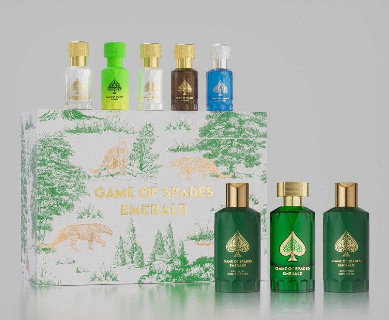 Perfume Game Of Spades Emerald Parfum set estuche 8 piezas original