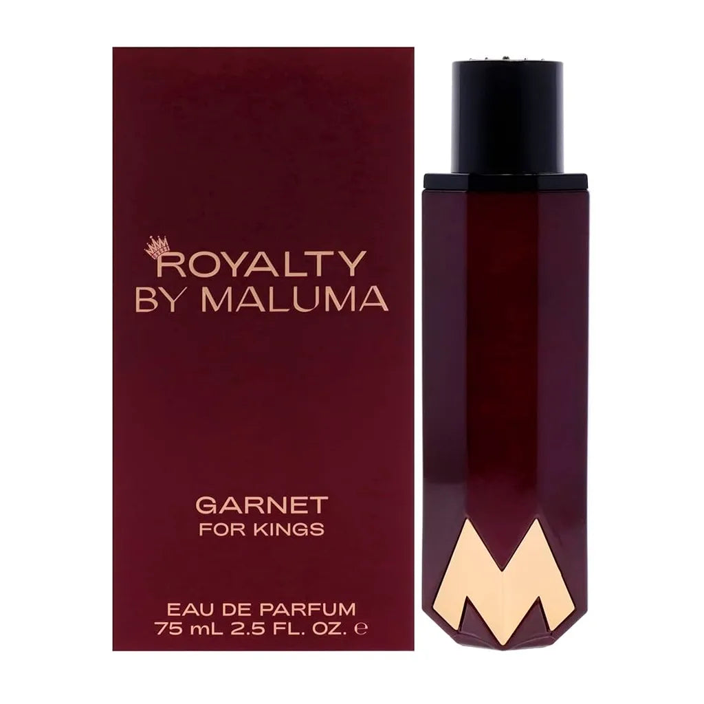 frasco perfume garnet for kings royalty by maluma eau de parfum 75 ml color granate con tapa dorada