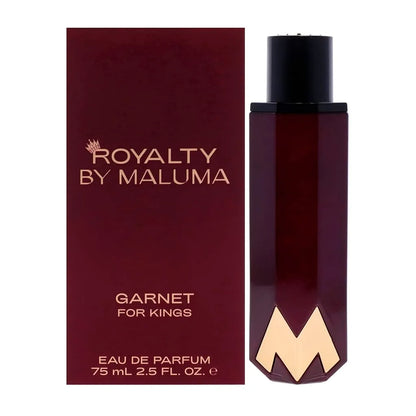 frasco perfume garnet for kings royalty by maluma eau de parfum 75 ml color granate con tapa dorada
