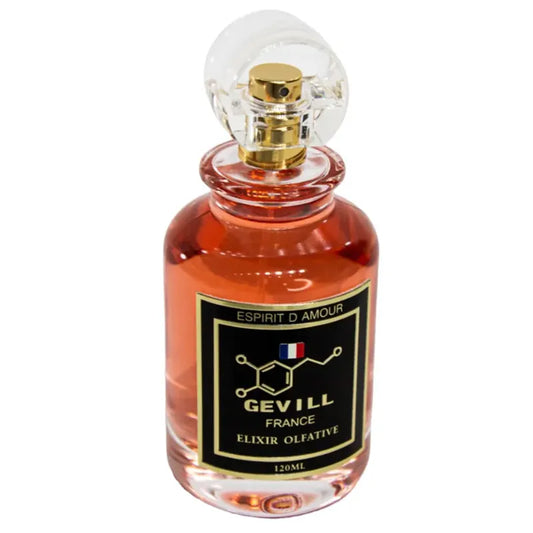 Botella rosa de Espirit DAmour Gevill France Elixir 120ml con diseño romántico y detalles dorados