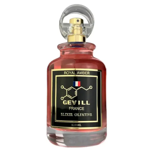 imagen del perfume gevill france royal amber elixir olfative 120ml con aroma cálido de ámbar ideal para hombres y mujeres