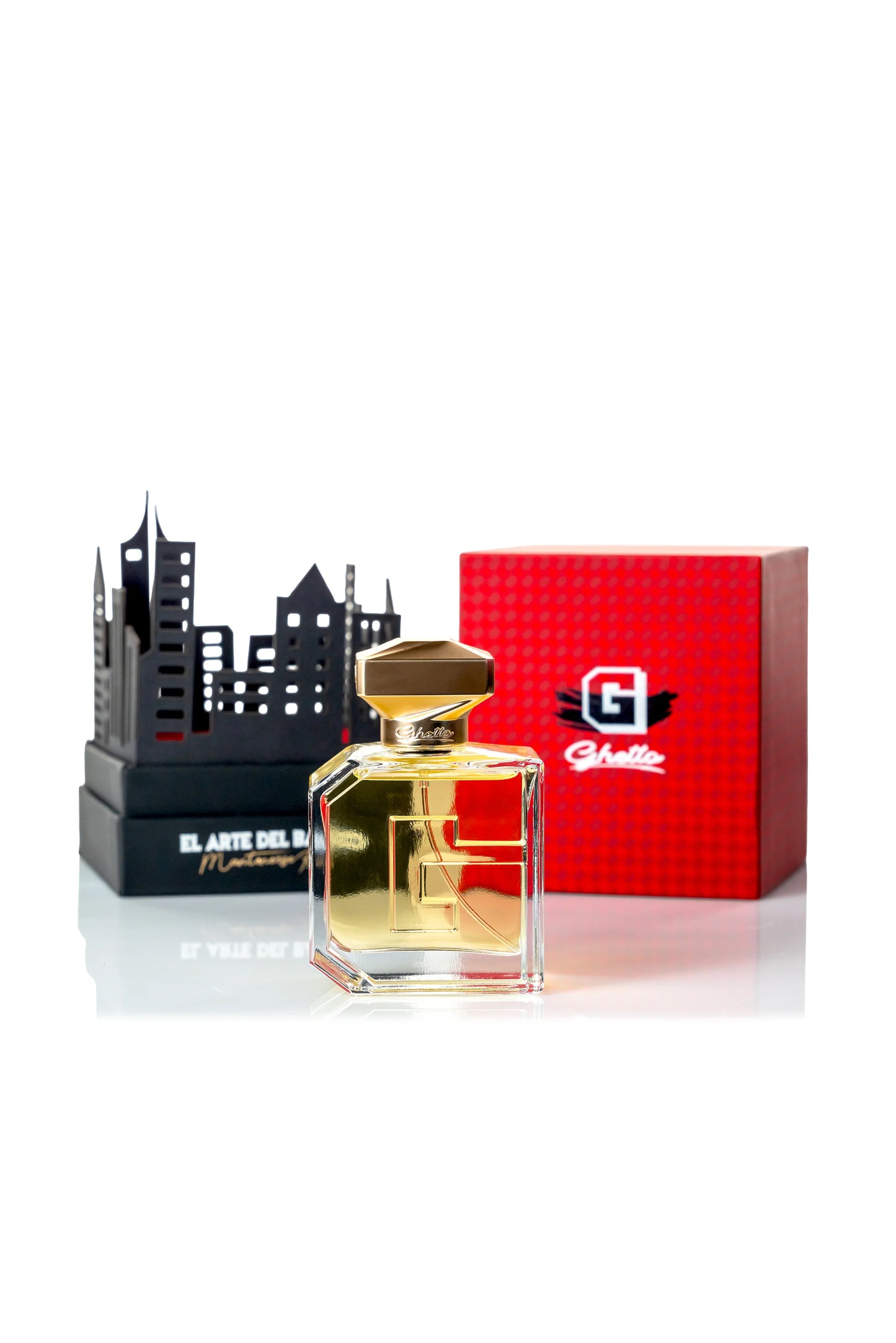 Presentación completa del perfume Ghetto de Ryan Castro 75ml