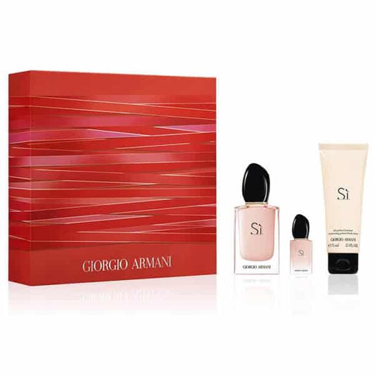 Giorgio Armani Si set perfume femenino 100ml EDP con sofisticadas notas de rosa blanca y madera de pachulí ideal para regalo
